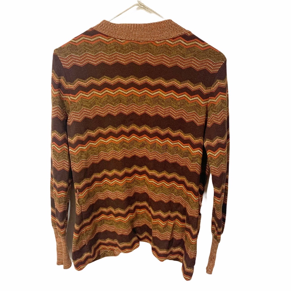Vintage Sebastian Size 10 Brown Woven Chevron Wool‎ Open Cardigan - Picture 4 of 4